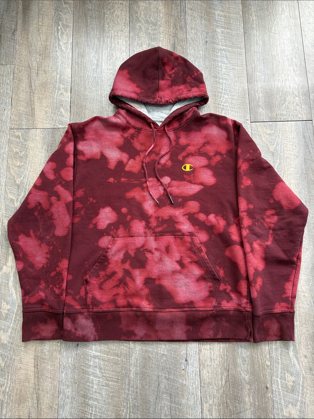 Champion Red and Pink Tie-Dye Pullover Hoodie